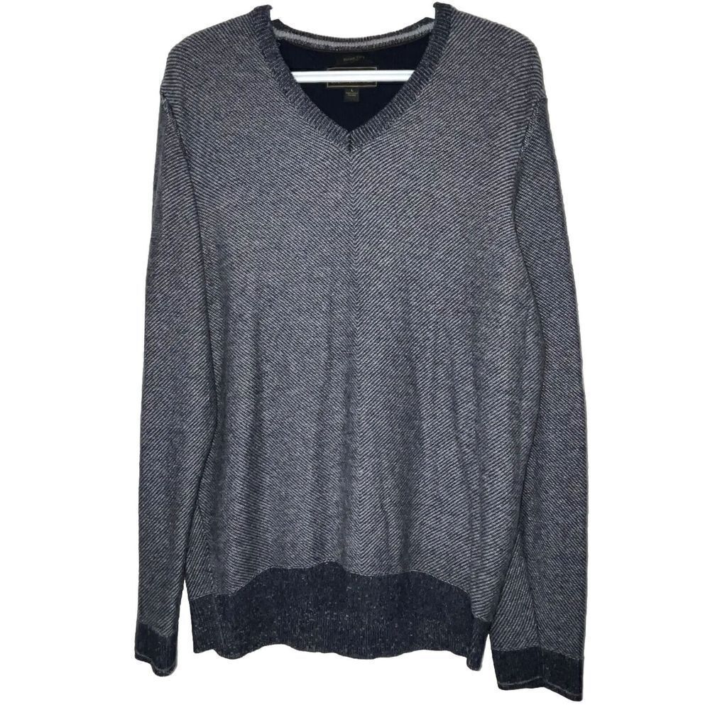 Joseph A. Bank Reserve Italian Yarn Mens Lg Blue V Neck Sweater Pullover Luxury